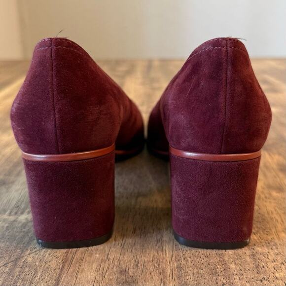 Salvatore Ferragamo Women’s Comiso Suede Leather Pump Chunky Heel Burgundy Sz 8 - Picture 7 of 13